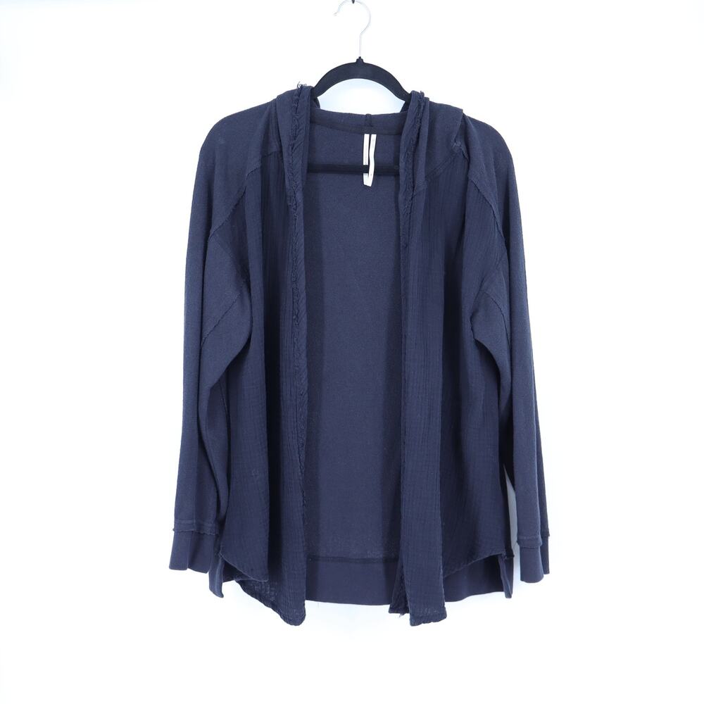 By Anthropologie Open Front Sweatshirt Black Gauze and Terry Knit Women's XS